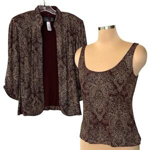 Alex Evenings Jacket Tank Top Medium Rhinestone Sparkle Maroon Vintage 80s